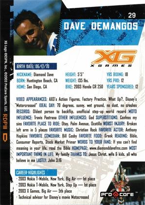 2004 Pro Core Sports X Games #29 Dave Demangos Back
